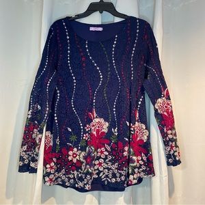 JUBBY FLORAL LACE OVERLAY TUNIC TOP